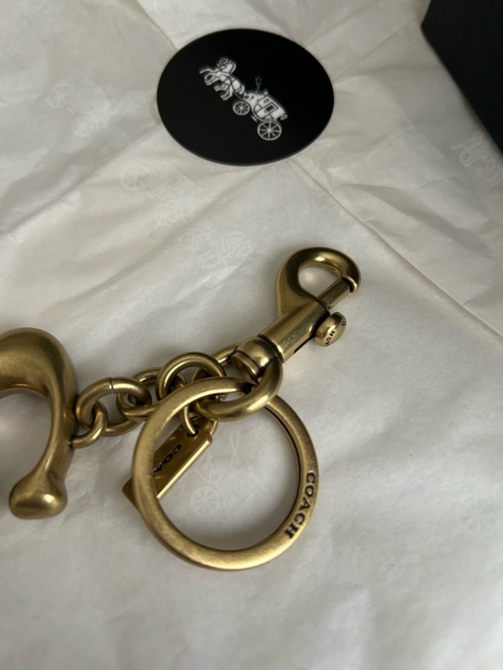 Coach Gold-Tone Brass C Charm Key Holder Charm- Includes Coach Gift Box - Picture 10 of 17